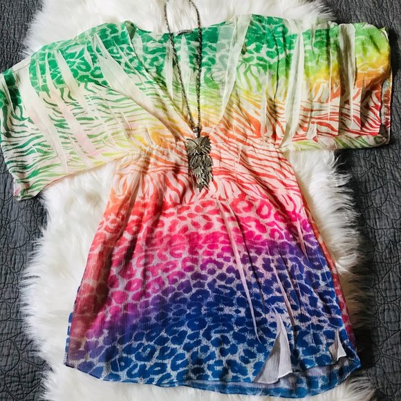 Cenit Knit Tops - Cenit Safari Print Tunic with V-Neck, S
